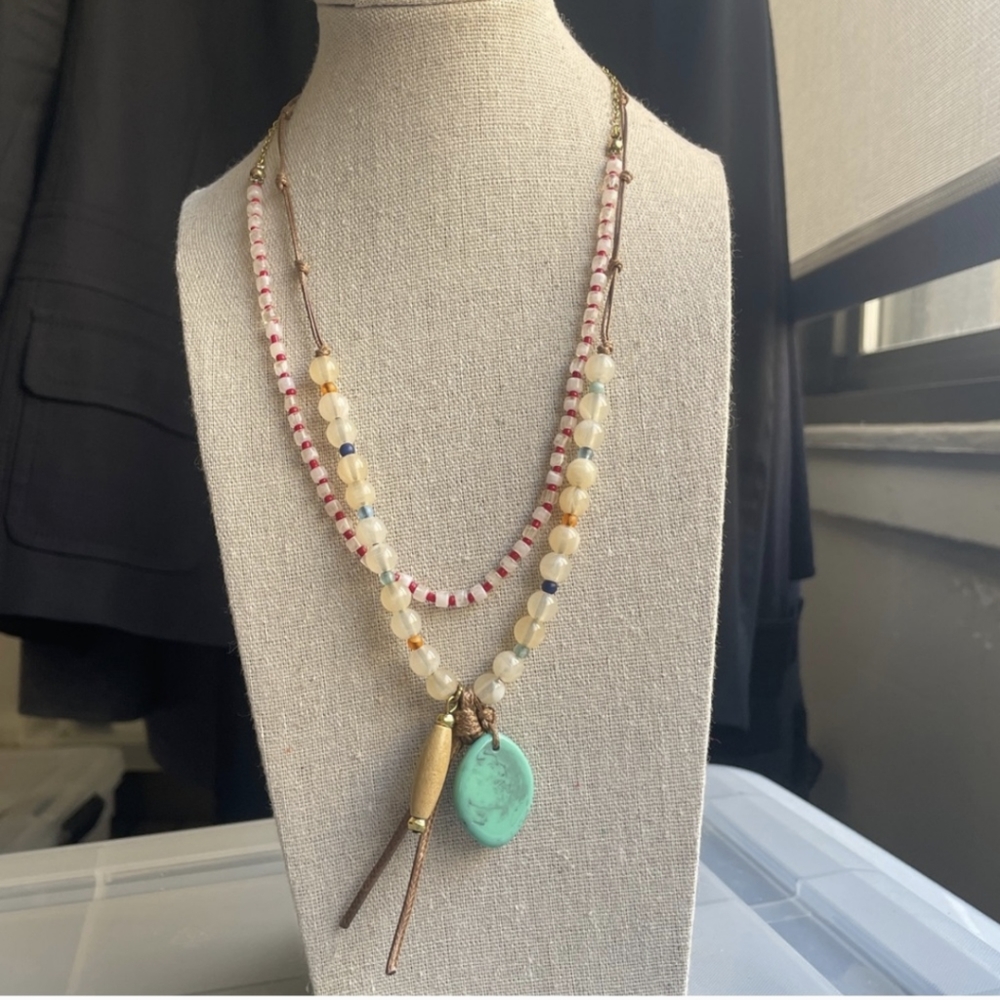 Free People Double Strand Mixed Media Necklace, beaded, tassel, turquoise, NWT